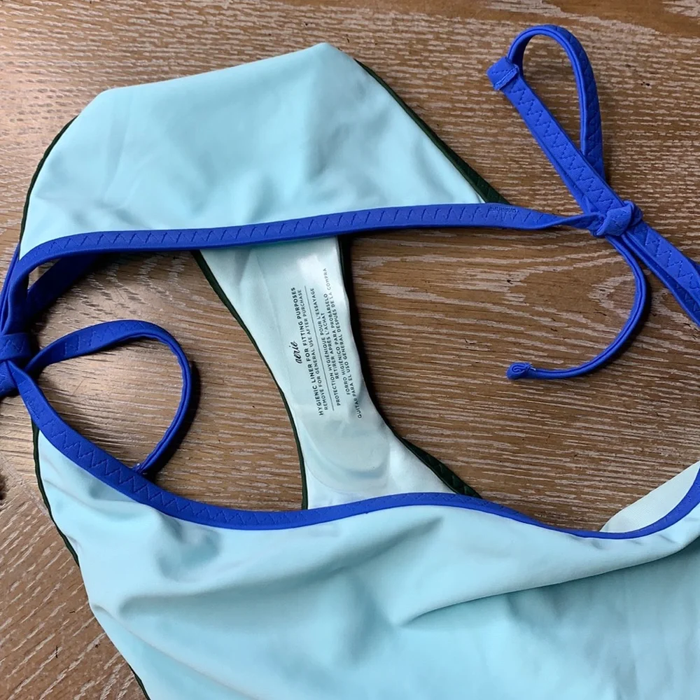 AERIE Blue Green Cheeky Side Tie Bikini Bottom